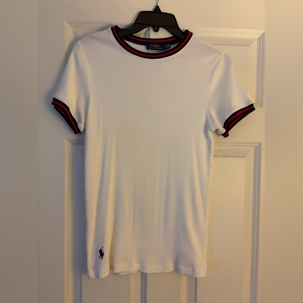 Polo by Ralph Lauren White Short-Sleeve Tee with Navy & Red Trim